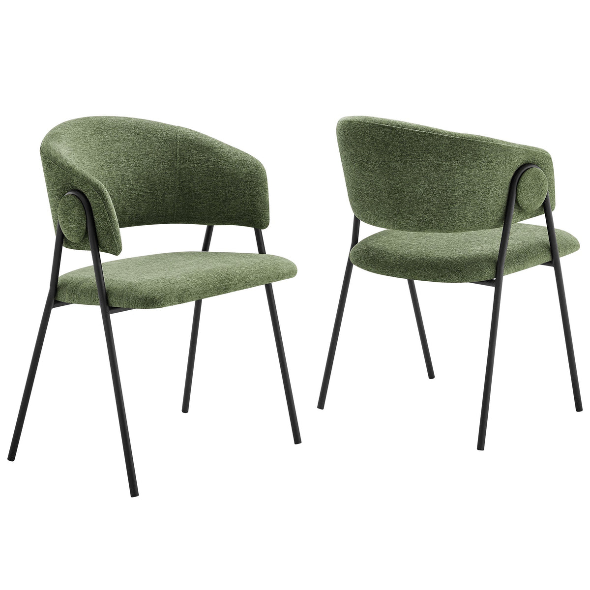 Nella upholstered heathered chenille dining chairs set of 2 green with black metal legs Modway on Tampa Home & Garden Store