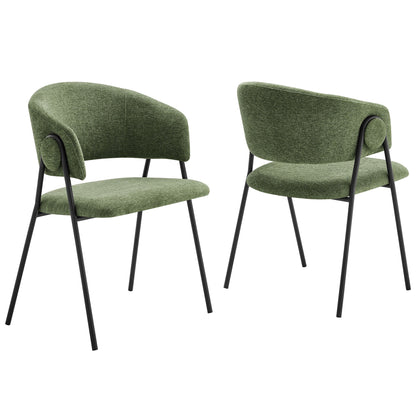 Nella upholstered heathered chenille dining chairs set of 2 green with black metal legs Modway on Tampa Home & Garden Store