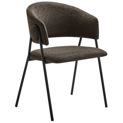 Nella Dining Chair 2pc brown chenille curved back black legs on Tampa Home & Garden Store