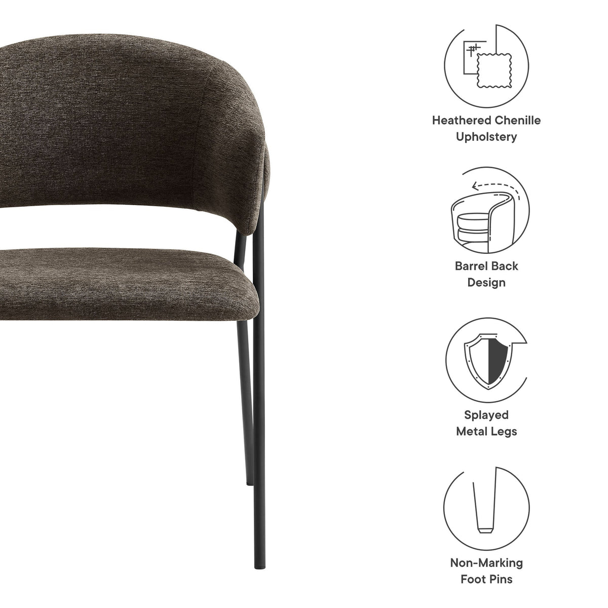 Nella Upholstered Heathered Chenille Dining Chairs set of 2 in dark brown fabric with legs on Tampa Home & Garden Store