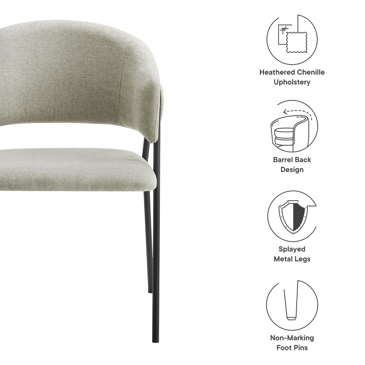Nella Upholstered Heathered Chenille Dining Chairs set of 2, black metal legs by Modway on Tampa Home & Garden Store