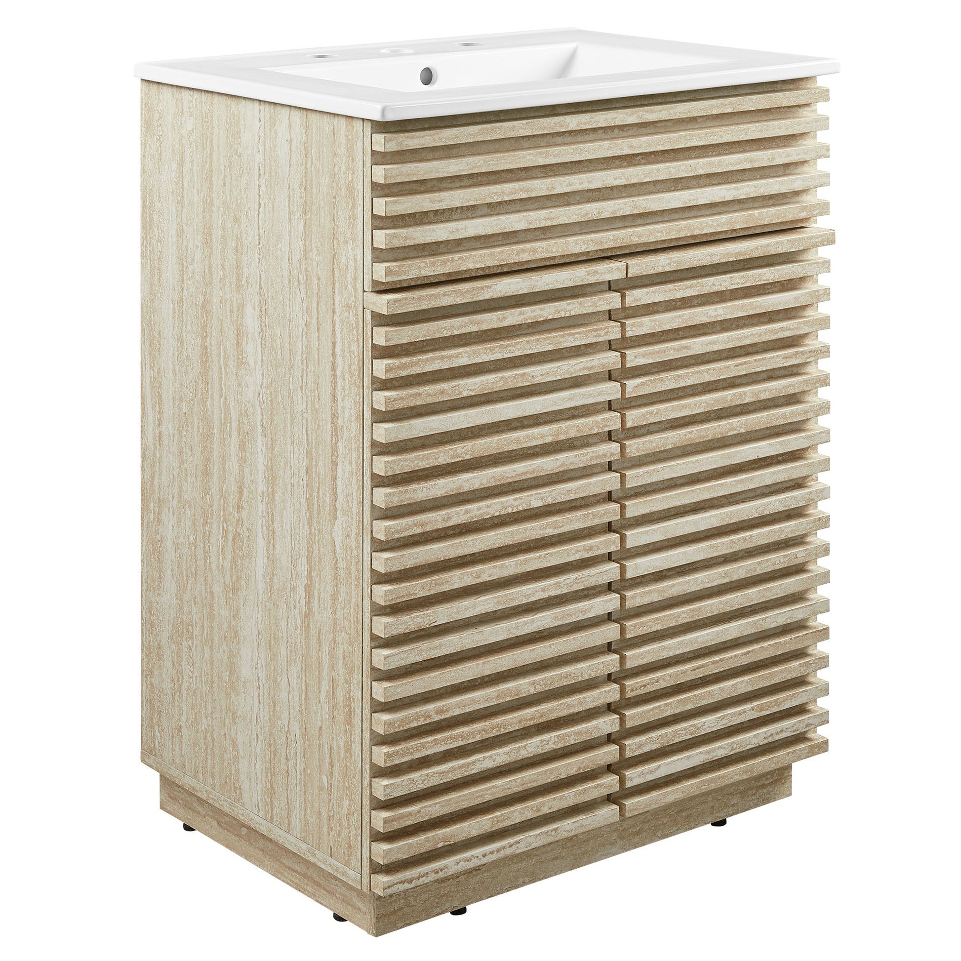 Bathroom vanity 24in faux travertine cabinet with sink and slatted front HouseOfZazla on Tampa Home & Garden Store