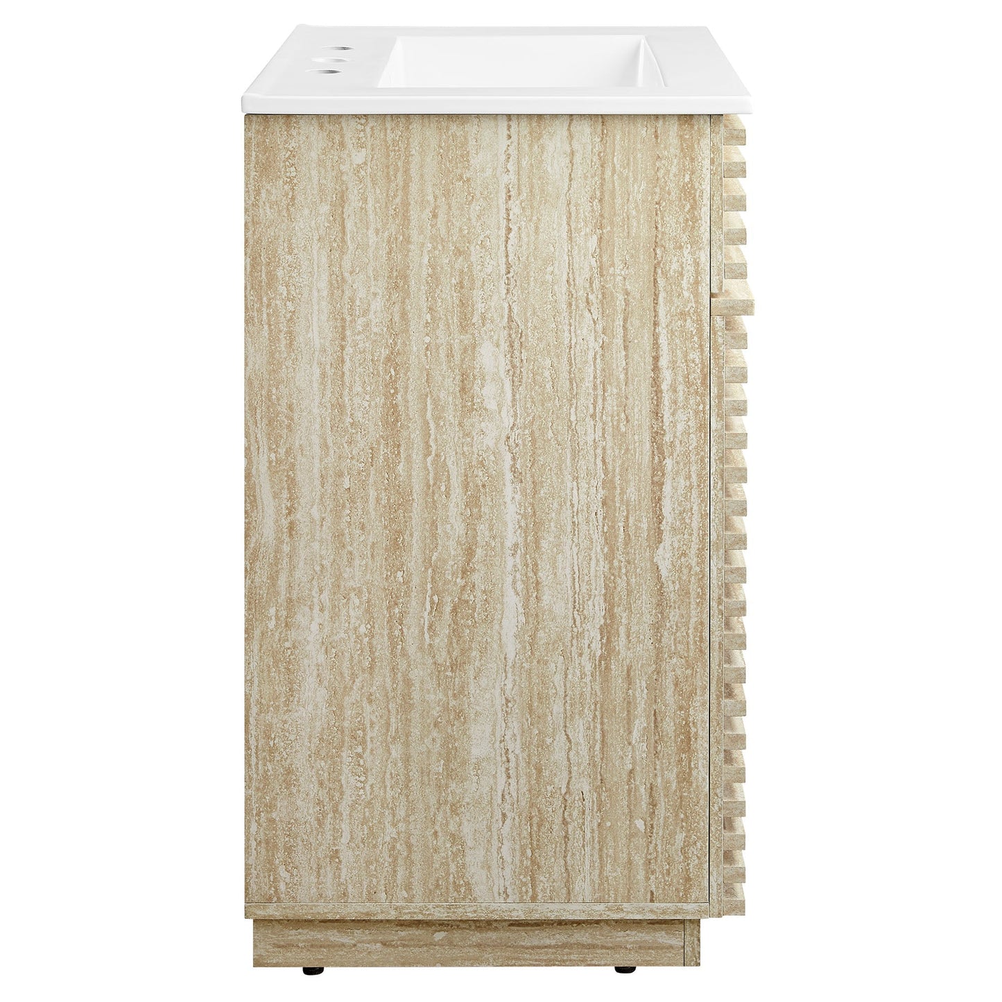Render 24-inch Faux Travertine Vanity With Sink, beige stone cabinet, white top by Modway on Tampa Home & Garden Store