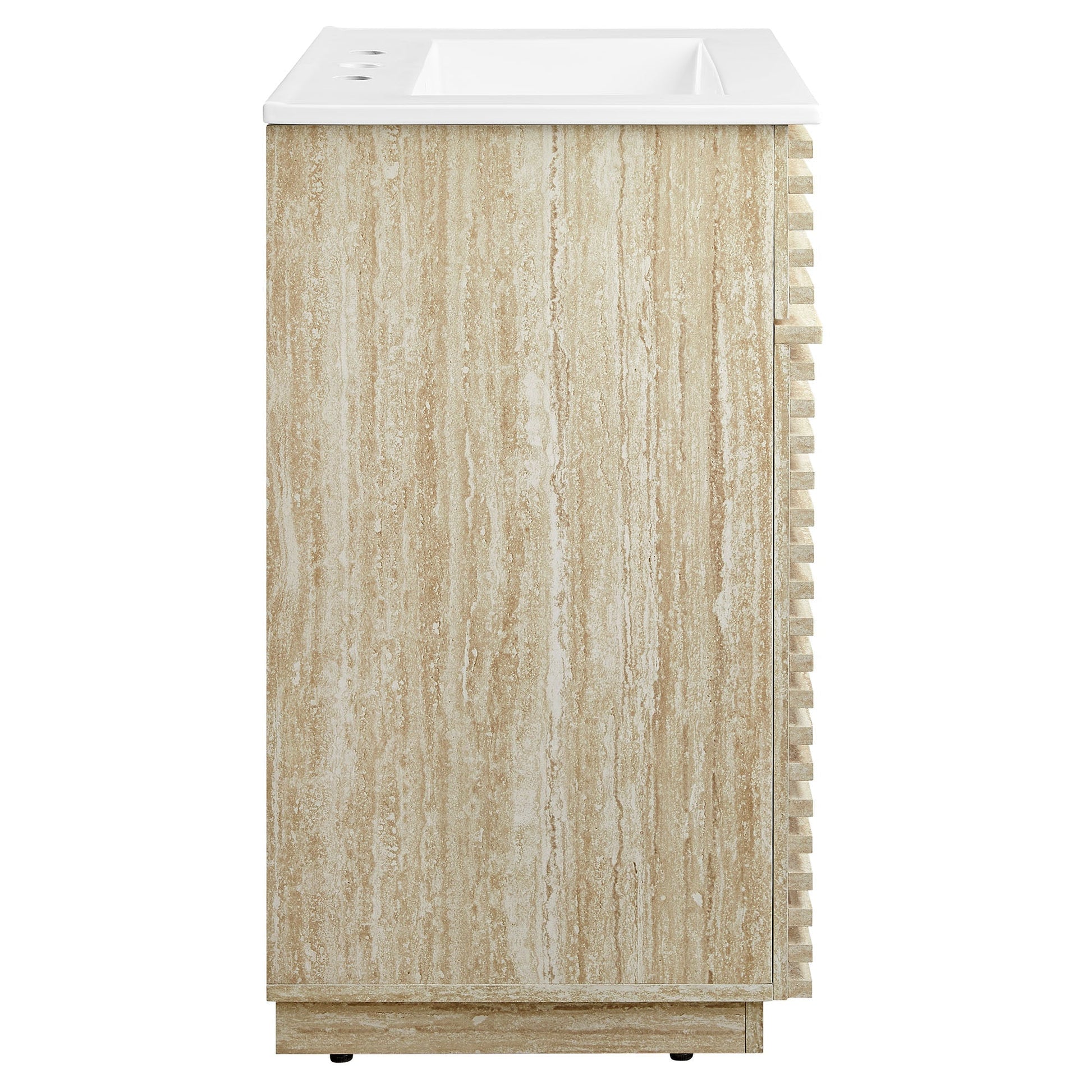 Render 24-inch Faux Travertine Vanity With Sink, beige stone cabinet, white top by Modway on Tampa Home & Garden Store