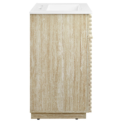 Render 24-inch Faux Travertine Vanity With Sink, beige stone cabinet, white top by Modway on Tampa Home & Garden Store
