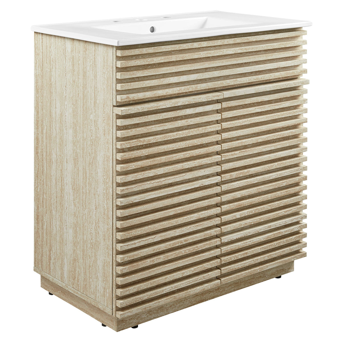 30in bathroom vanity with sink, light beige slatted cabinet, white countertop, HouseOfZazla on Tampa Home & Garden Store