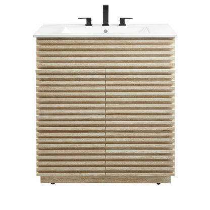 30in bathroom vanity with white sink and black faucet, textured wood base by HouseOfZazla on Tampa Home & Garden Store