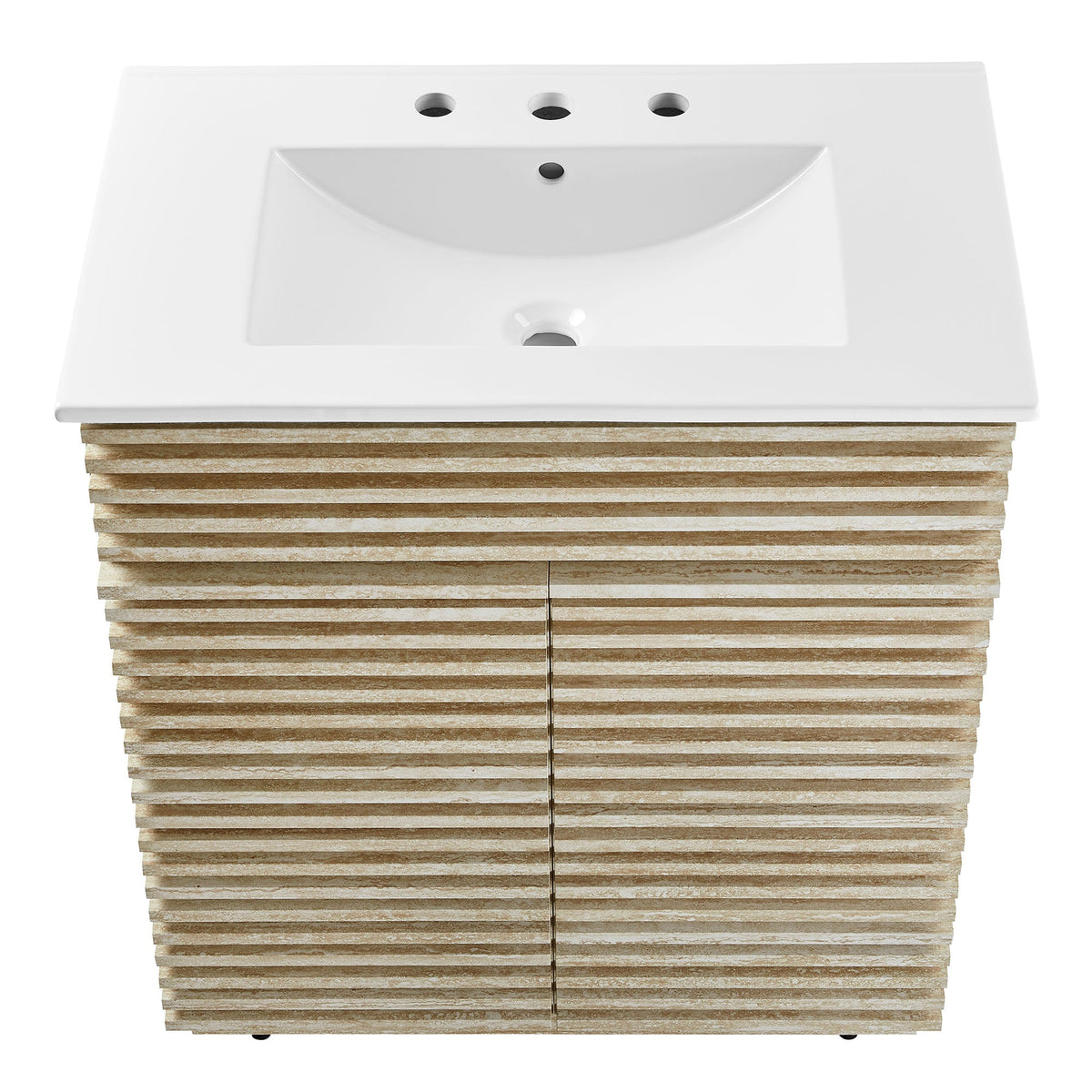 Render 30in bathroom vanity with sink, white basin on wood slat base HouseOfZazla on Tampa Home & Garden Store