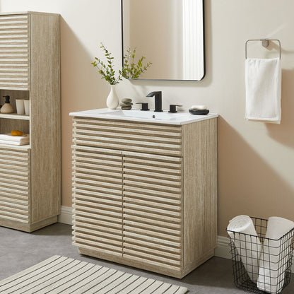 Render 30in bathroom vanity with sink by Modway in light wood finish, black faucet on Tampa Home & Garden Store