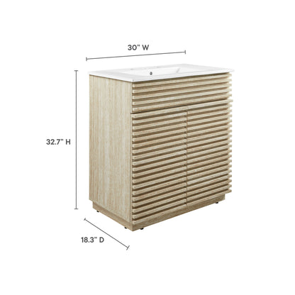 30-inch bathroom vanity with sink featuring natural slatted wood cabinet by Modway on Tampa Home & Garden Store