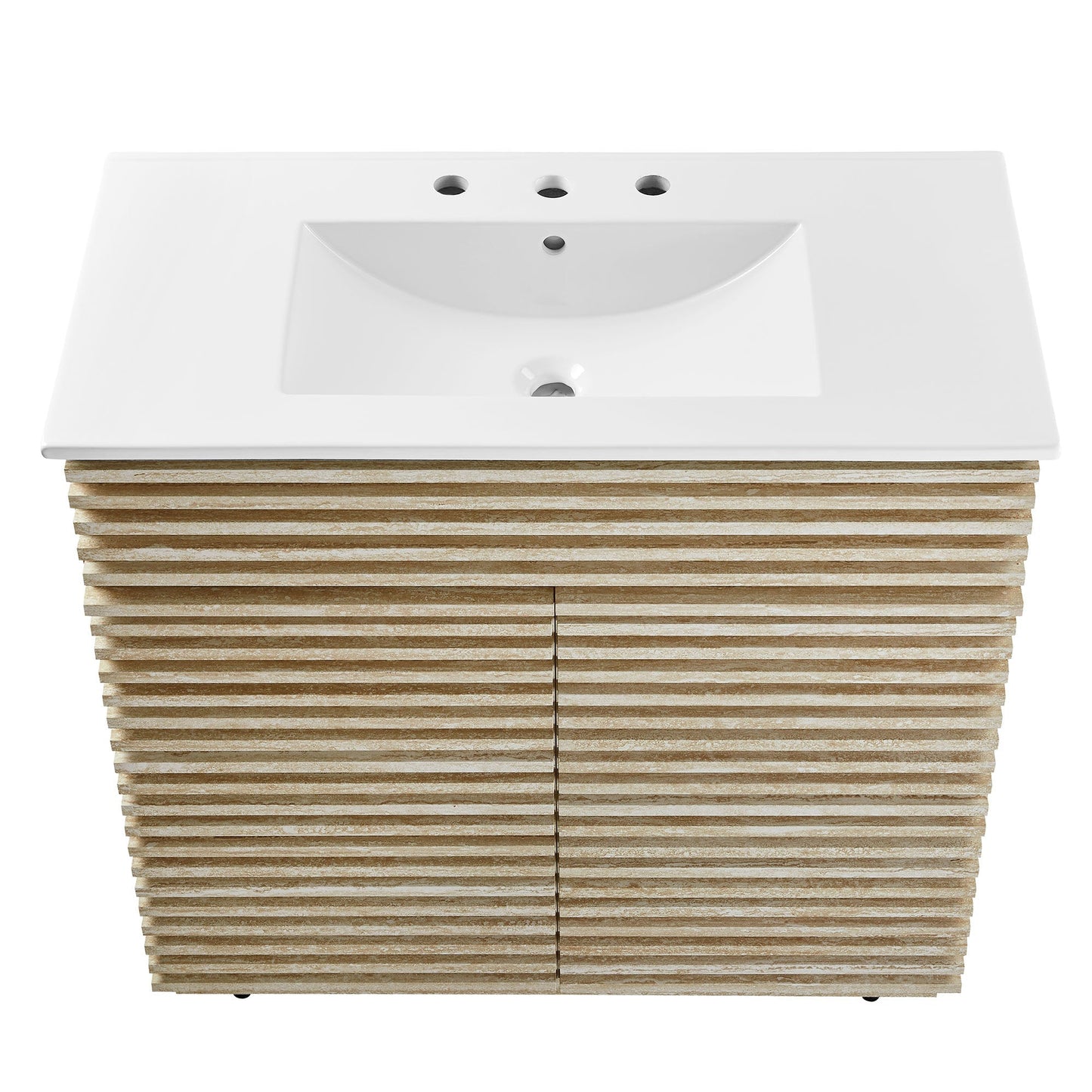 36in faux travertine bathroom vanity with sink, white countertop and wood base by Modway on Tampa Home & Garden Store