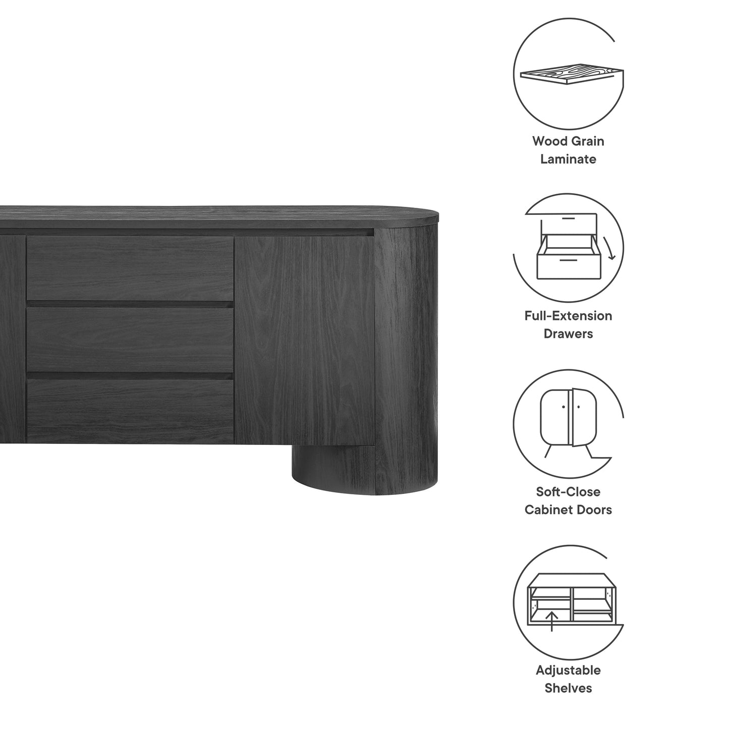Duval 71 Inch Rounded Sideboard Cabinet by Modway