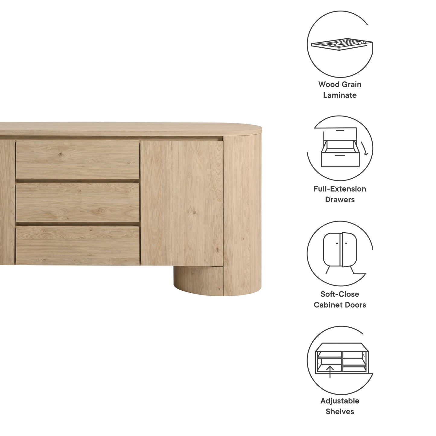 Duval 71 Inch Rounded Sideboard Cabinet by Modway