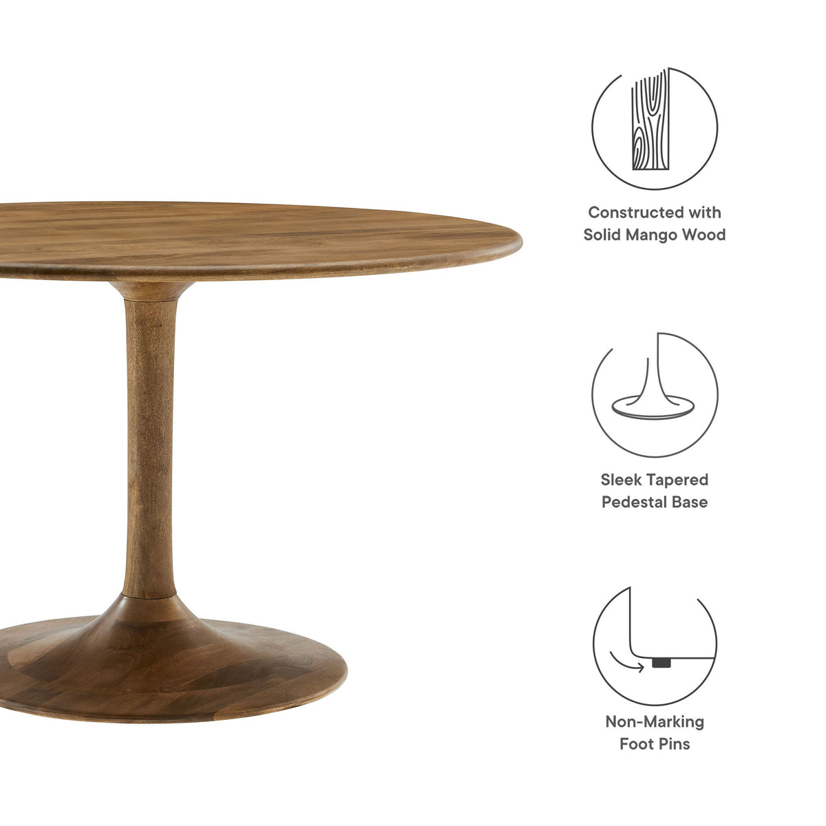 Lippa 48in round solid mango wood dining table with a sleek pedestal base by Modway on Tampa Home & Garden Store
