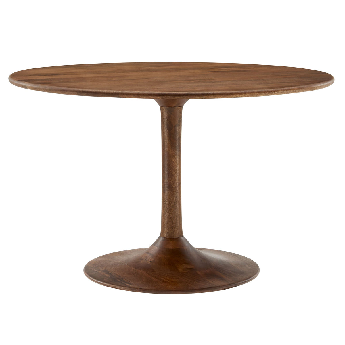 Lippa 48-inch round solid wood dining table with warm brown finish and pedestal base on Tampa Home & Garden Store