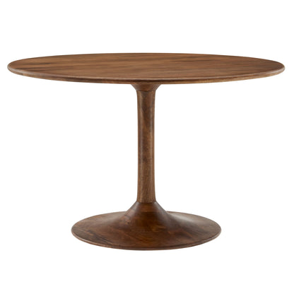 Lippa 48-inch round solid wood dining table with warm brown finish and pedestal base on Tampa Home & Garden Store