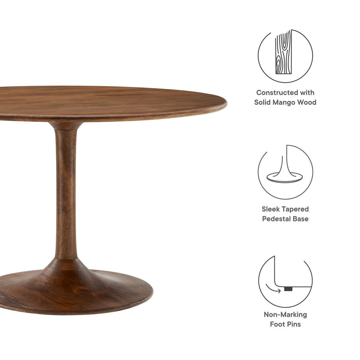 Lippa 48in round solid mango wood dining table by Modway, pedestal base on Tampa Home & Garden Store