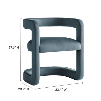 Winslow Barrel Performance Velvet Dining Chair by Modway in blue velvet with curved barrel back on Tampa Home & Garden Store