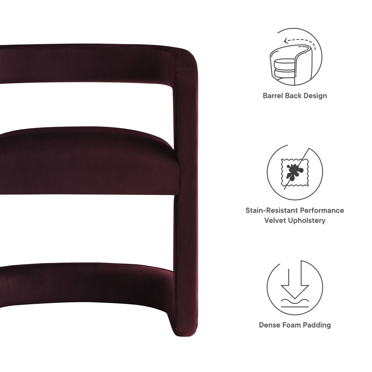 Winslow Barrel Performance Velvet Dining Chair by Modway burgundy with barrel back design on Tampa Home & Garden Store