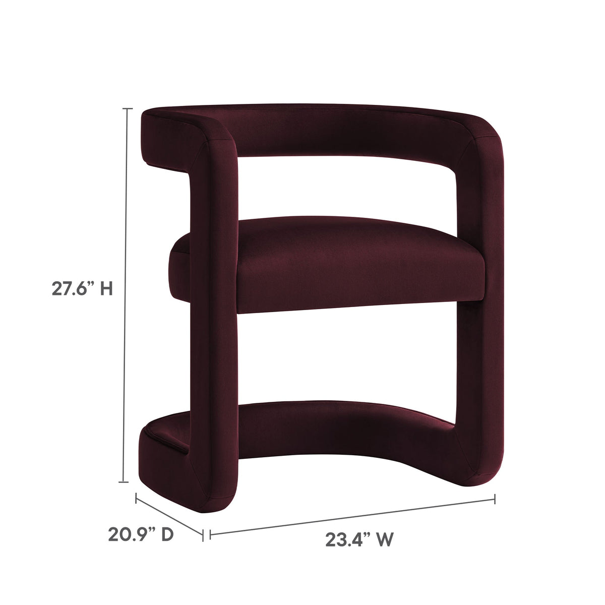 Winslow Barrel Performance Velvet Dining Chair by Modway in burgundy velvet with curved arms on Tampa Home & Garden Store
