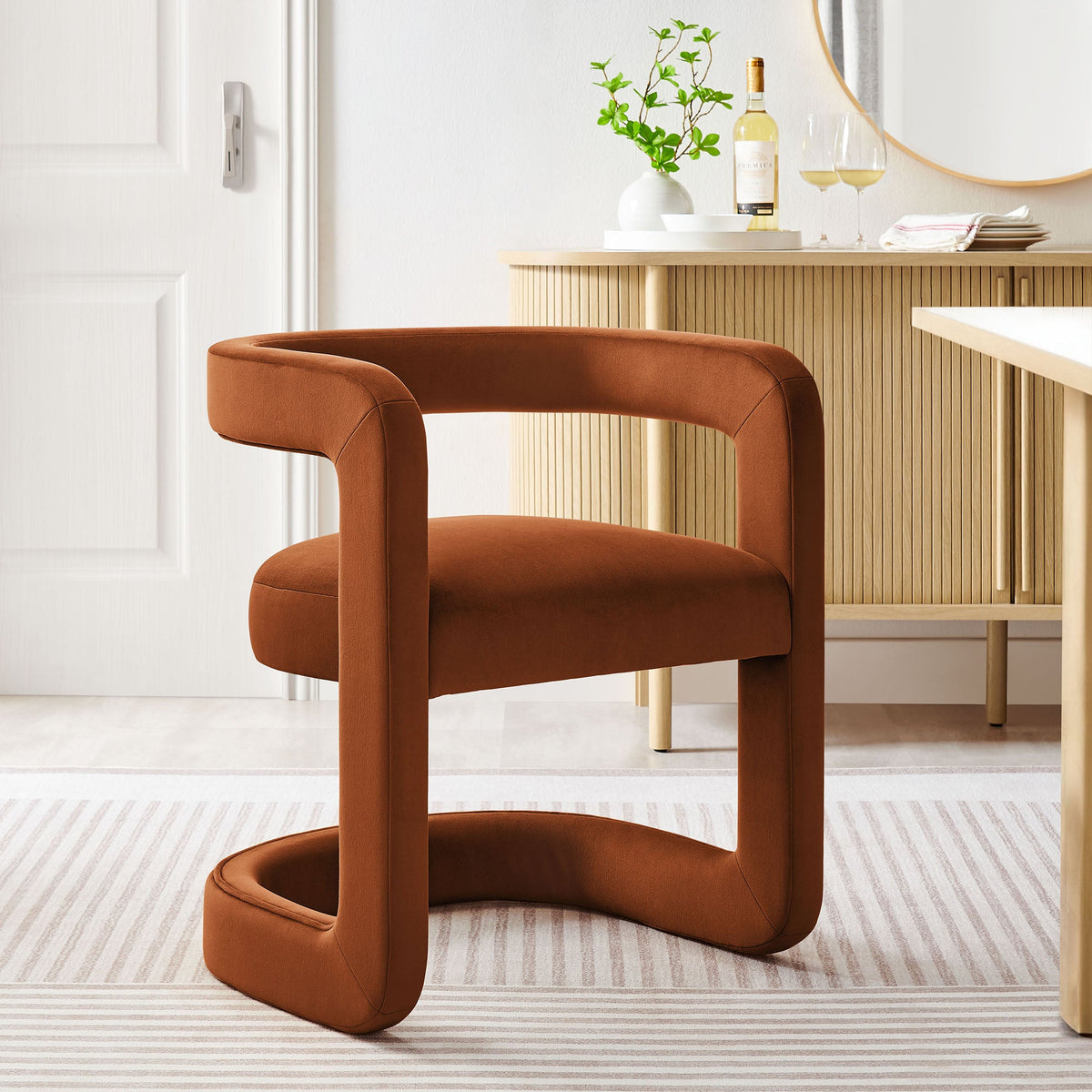 Winslow Barrel Performance Velvet Dining Chair by Modway in terracotta velvet with curved arms on Tampa Home & Garden Store