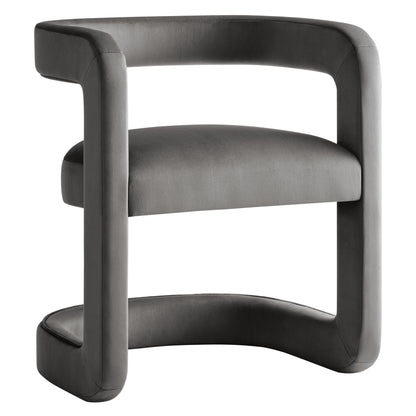 Winslow Barrel Performance Velvet Dining Chair dark gray velvet curved back by HouseOfZazla on Tampa Home & Garden Store