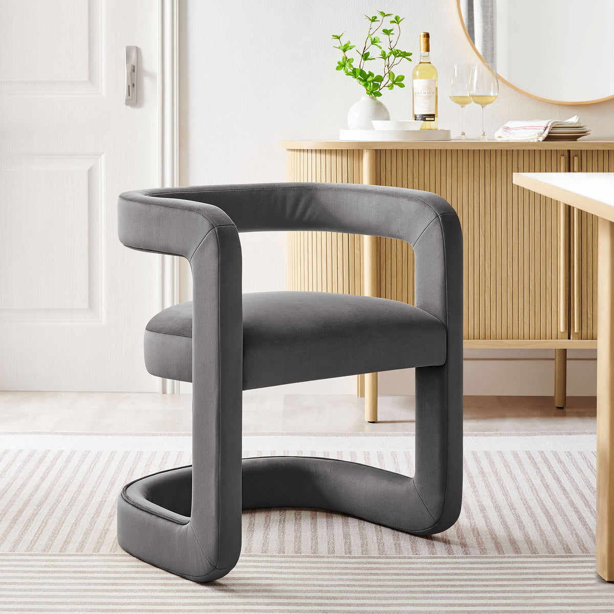 Winslow Barrel Performance Velvet Dining Chair by Modway, gray velvet, curved barrel silhouette on Tampa Home & Garden Store