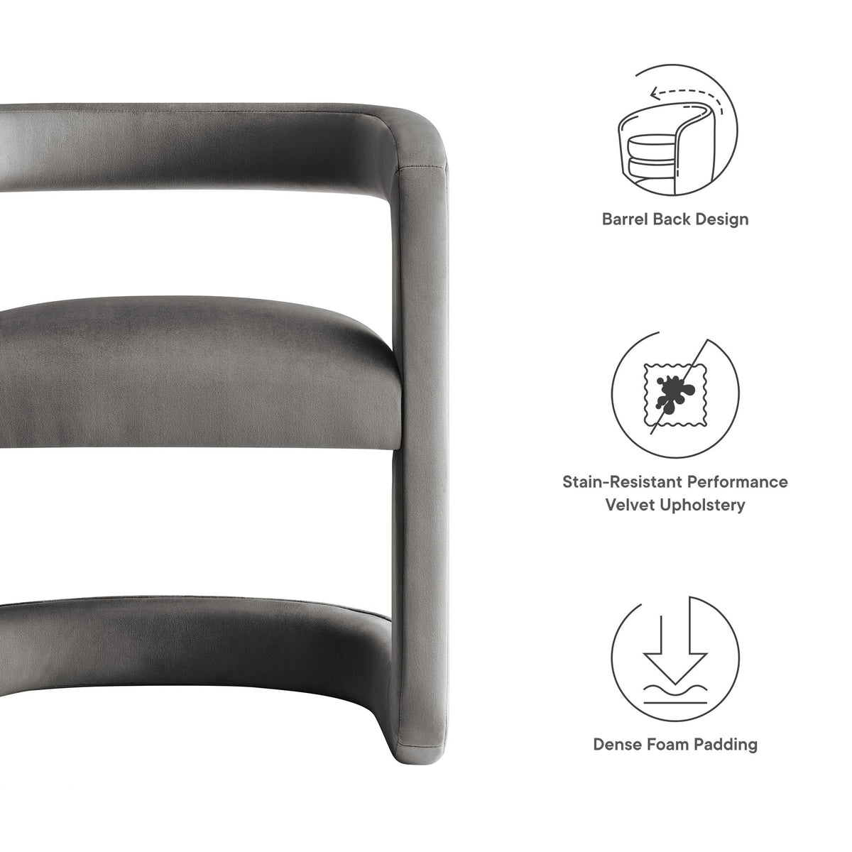 Winslow Barrel Performance Velvet Dining Chair gray velvet with curved back by Modway on Tampa Home & Garden Store
