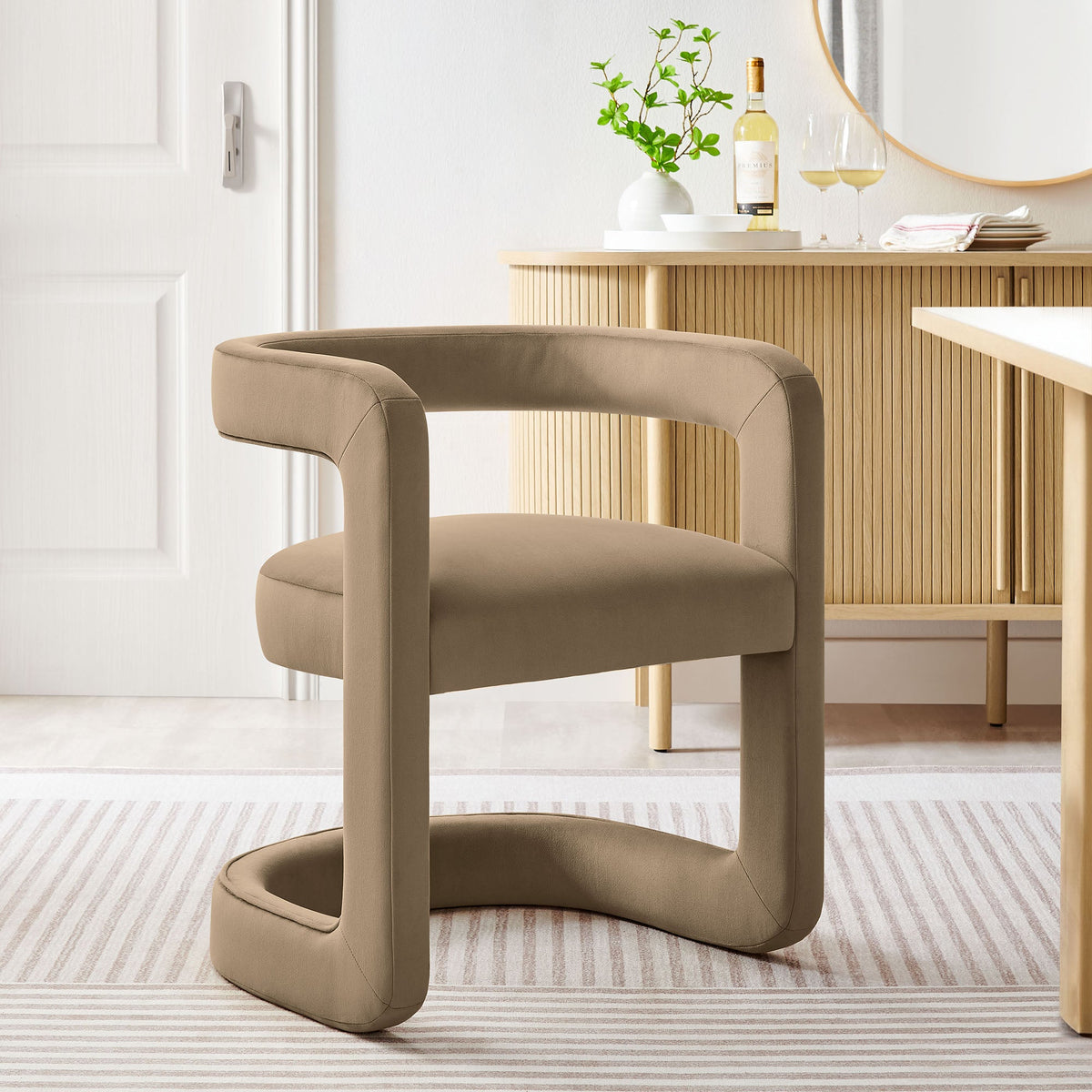 Winslow Barrel Performance Velvet Dining Chair by Modway, taupe velvet curved silhouette on Tampa Home & Garden Store