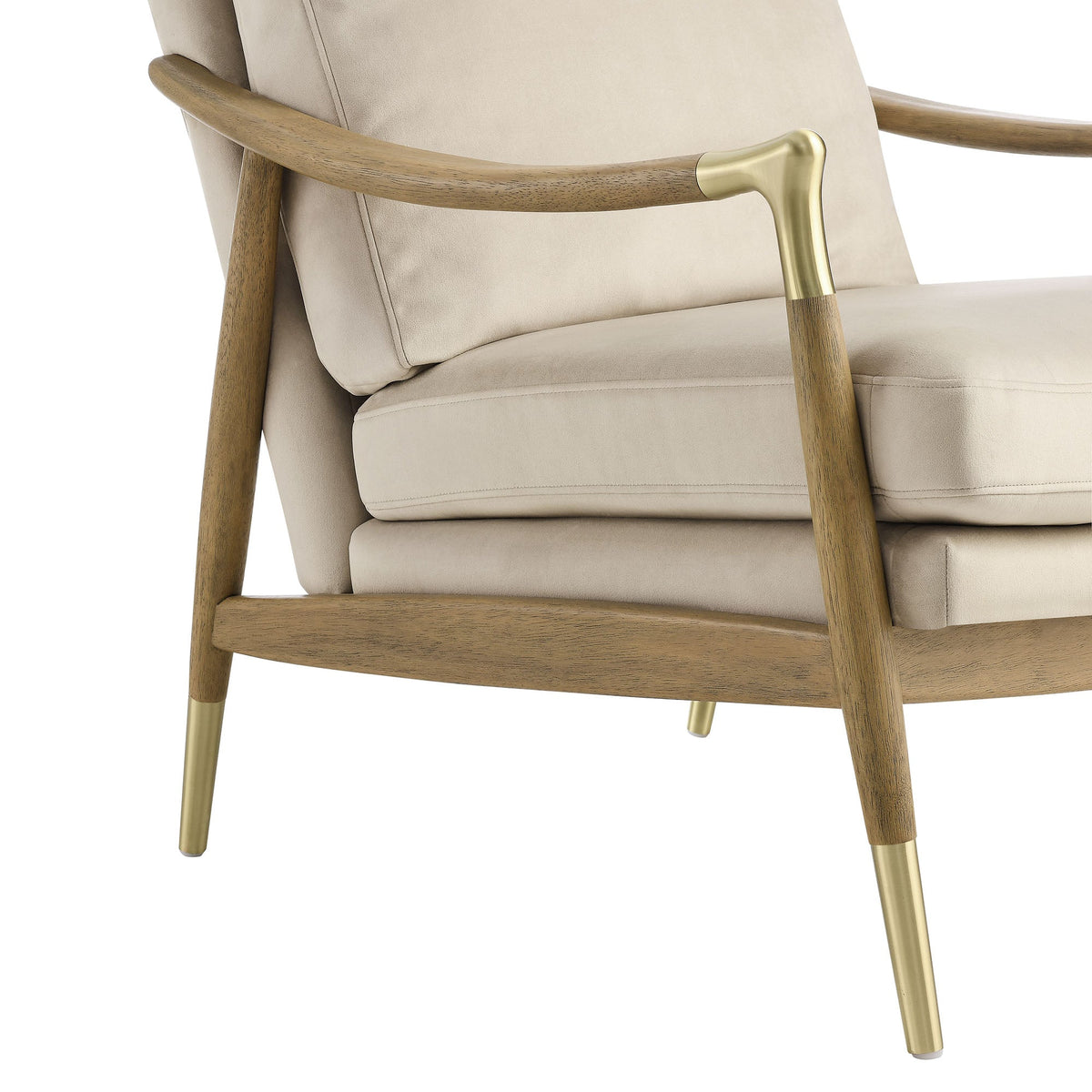 Langford Performance Velvet Accent Armchair beige velvet with wood frame on Tampa Home & Garden Store