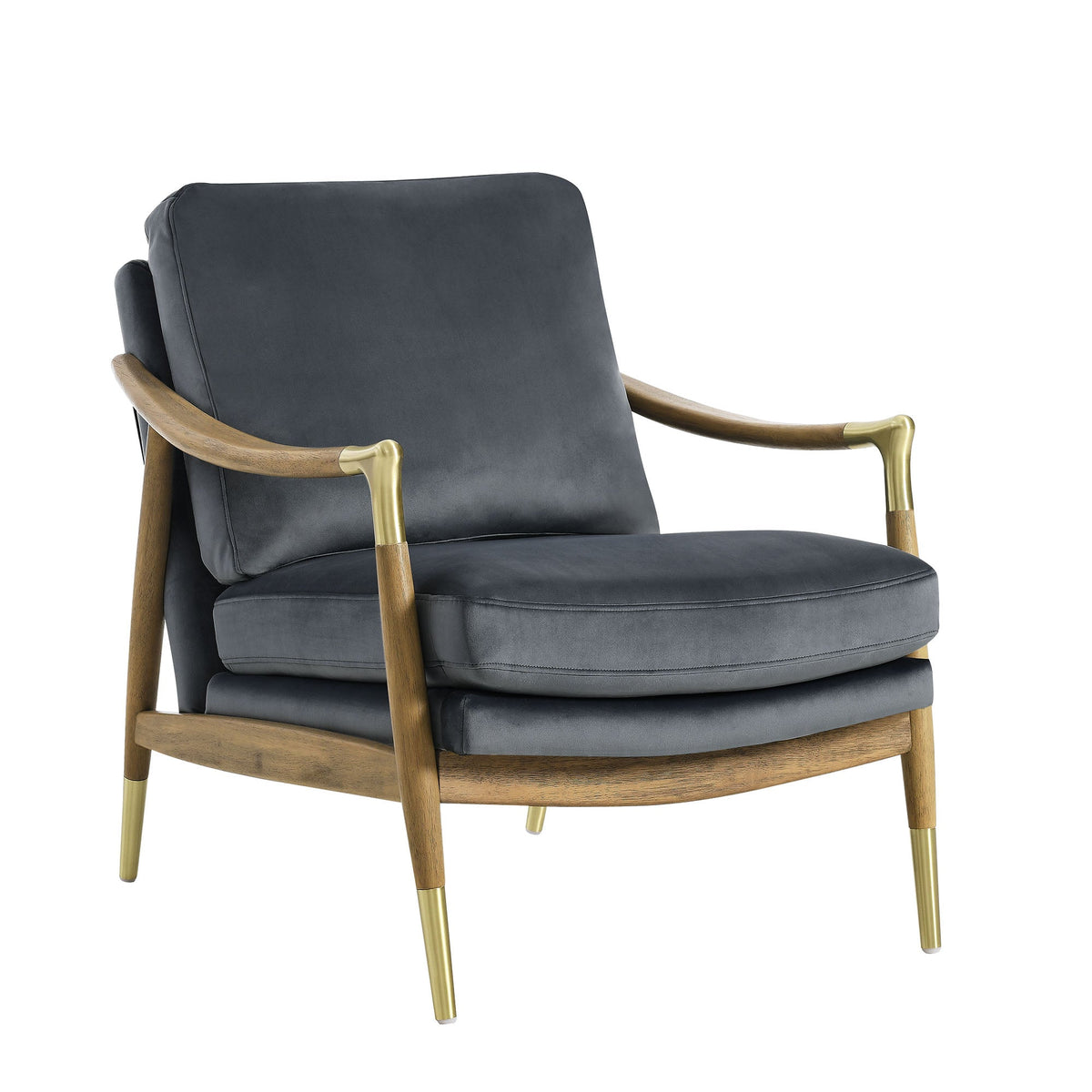 Langford velvet accent armchair by Modway, charcoal velvet, wood arms with brass caps on Tampa Home & Garden Store