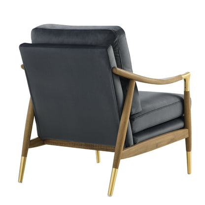 Langford Velvet Accent Armchair by Modway, dark blue velvet, wood frame with brass legs on Tampa Home & Garden Store