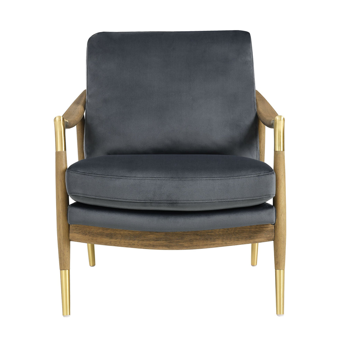 Langford velvet accent armchair with navy velvet, wood arms, brass-tipped legs by HouseOfZazla on Tampa Home & Garden Store