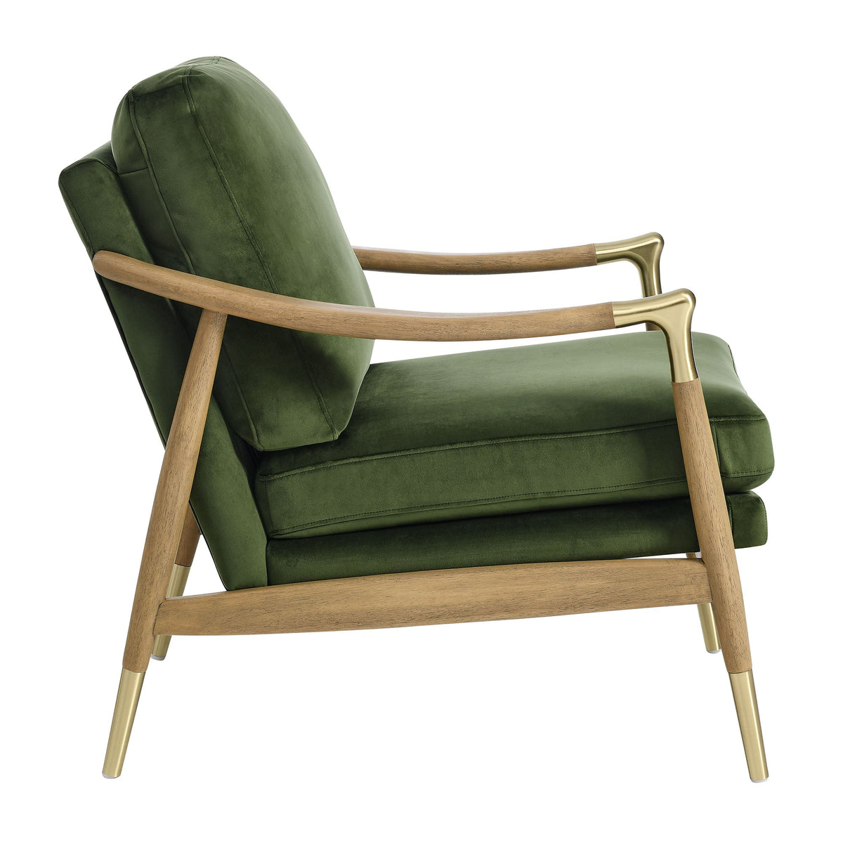 Langford Performance Velvet Accent Armchair green velvet with wood frame and brass legs on Tampa Home & Garden Store
