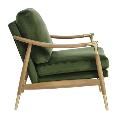 Langford Performance Velvet Accent Armchair green velvet with wood frame and brass legs on Tampa Home & Garden Store