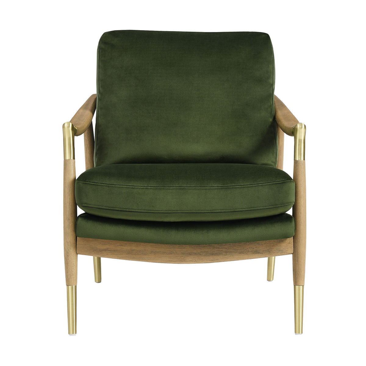 Langford Velvet Accent Armchair in green velvet with wood arms brass caps by Modway on Tampa Home & Garden Store