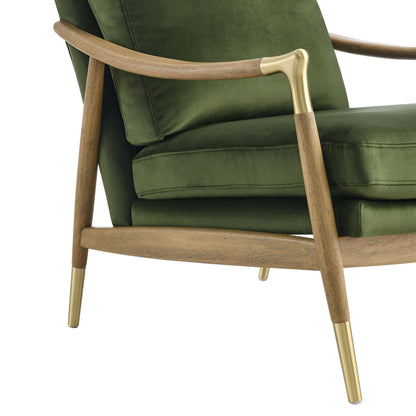 Langford velvet accent armchair with green upholstery and wood legs on Tampa Home & Garden Store