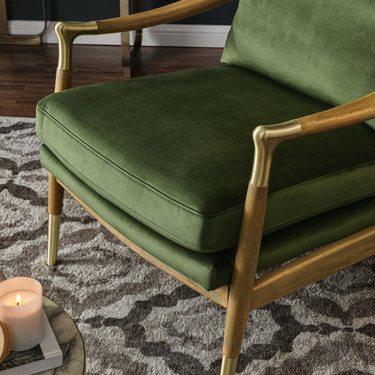 Langford Performance Velvet Accent Armchair by Modway green velvet with wood arms and brass caps on Tampa Home & Garden Store