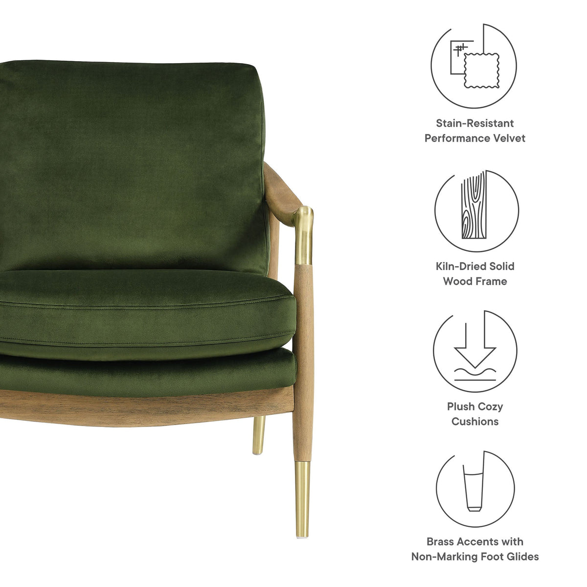 Langford Performance Velvet Accent Armchair, dark green velvet, wood frame with brass legs on Tampa Home & Garden Store
