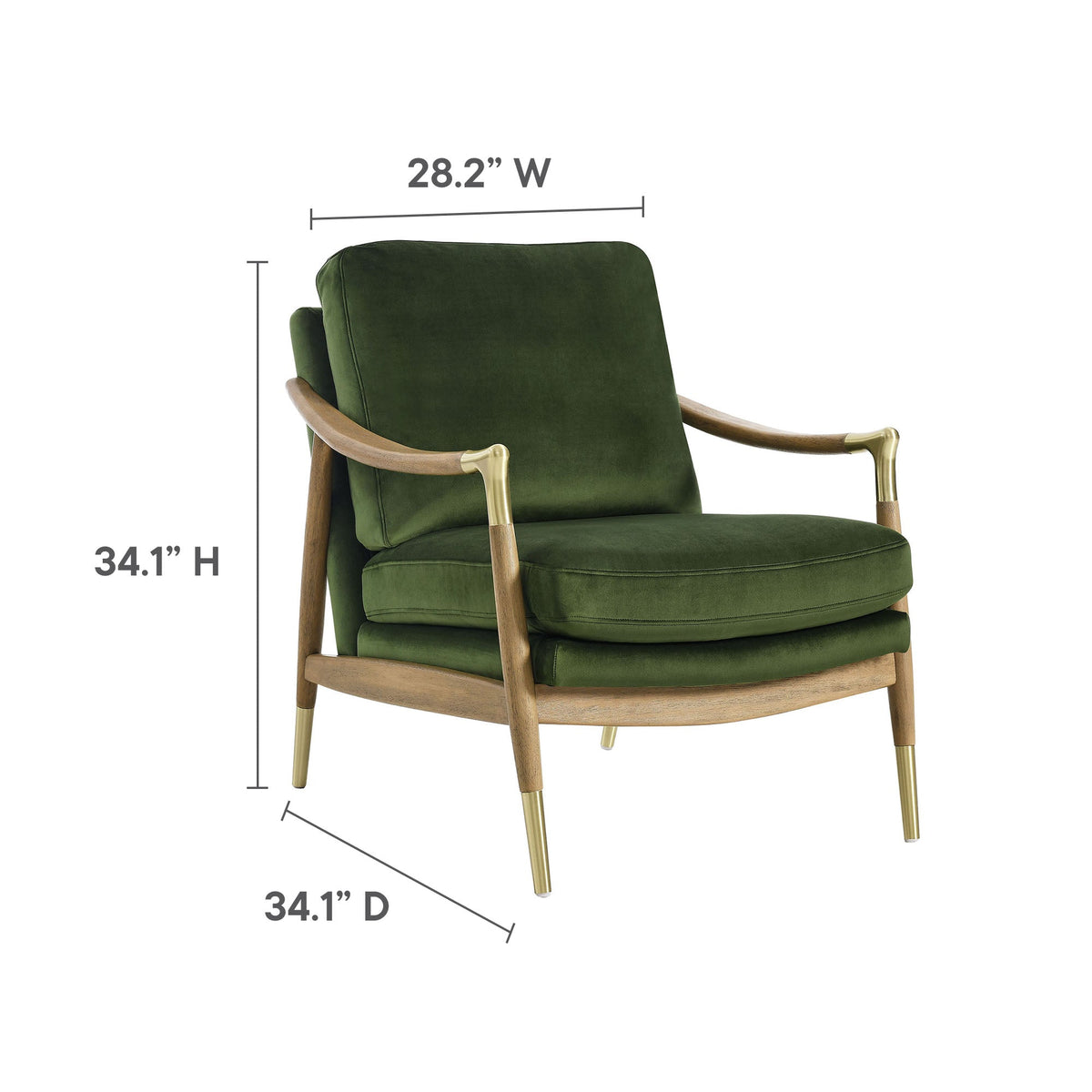 Langford Performance Velvet Accent Armchair by Modway, green velvet, wood frame with brass legs on Tampa Home & Garden Store