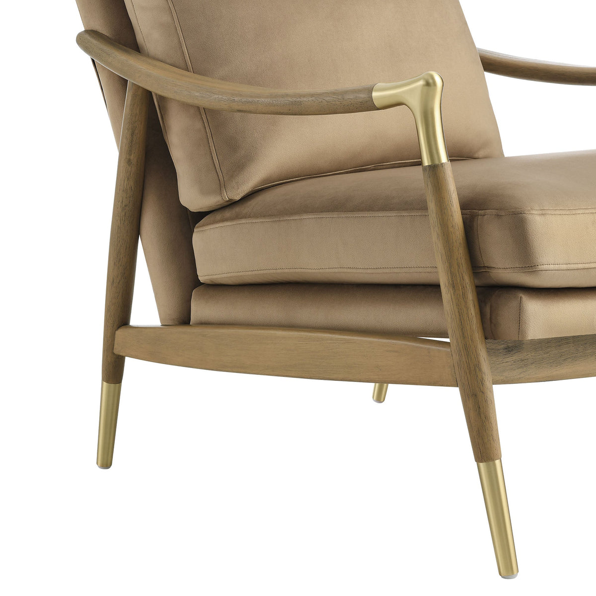Langford Performance Velvet Accent Armchair beige velvet upholstery wood arms on Tampa Home & Garden Store