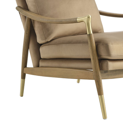 Langford Performance Velvet Accent Armchair beige velvet upholstery wood arms on Tampa Home & Garden Store