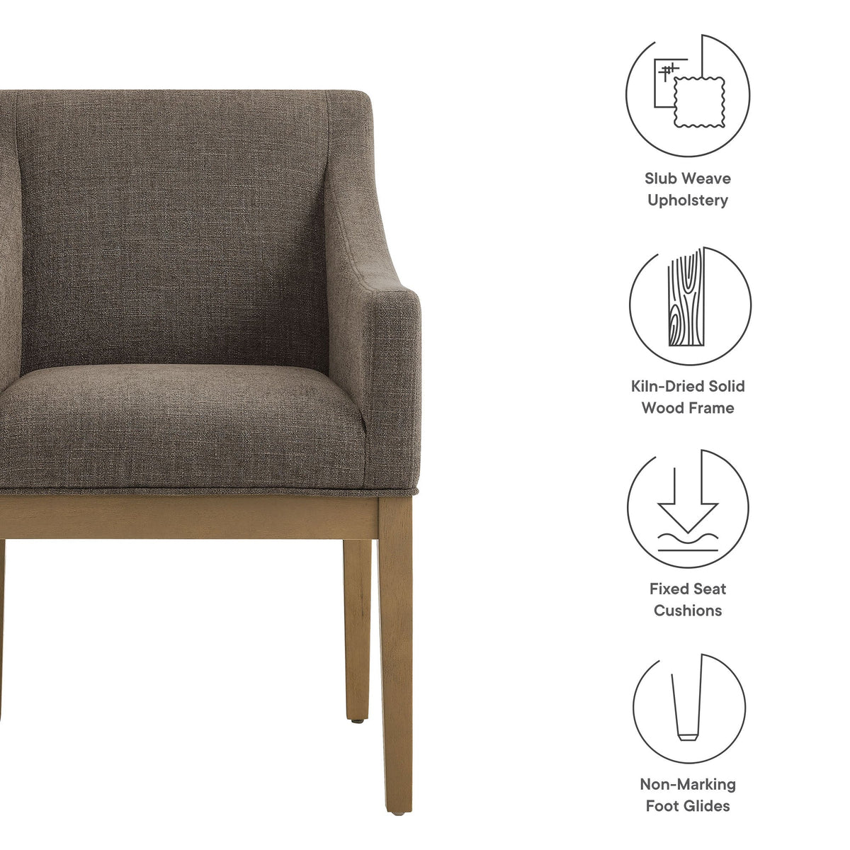 Alton Fabric Upholstered Dining Armchair slub-weave upholstery with kiln-dried wood frame on Tampa Home & Garden Store
