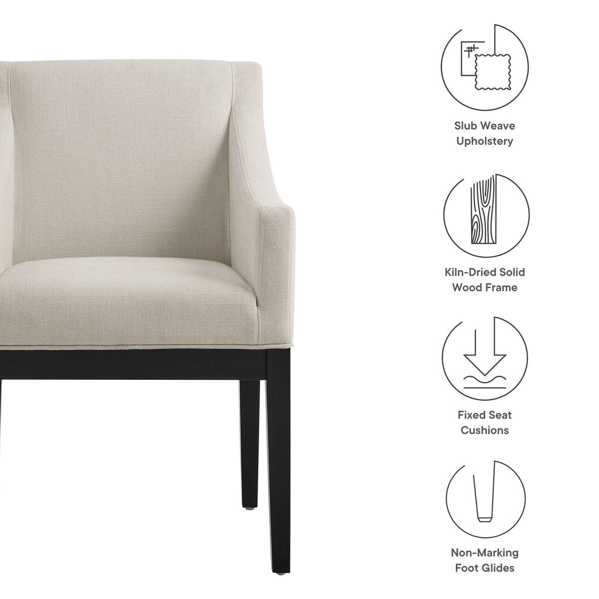 Alton Fabric Upholstered Dining Armchair in beige fabric with black legs by HouseOfZazla on Tampa Home & Garden Store