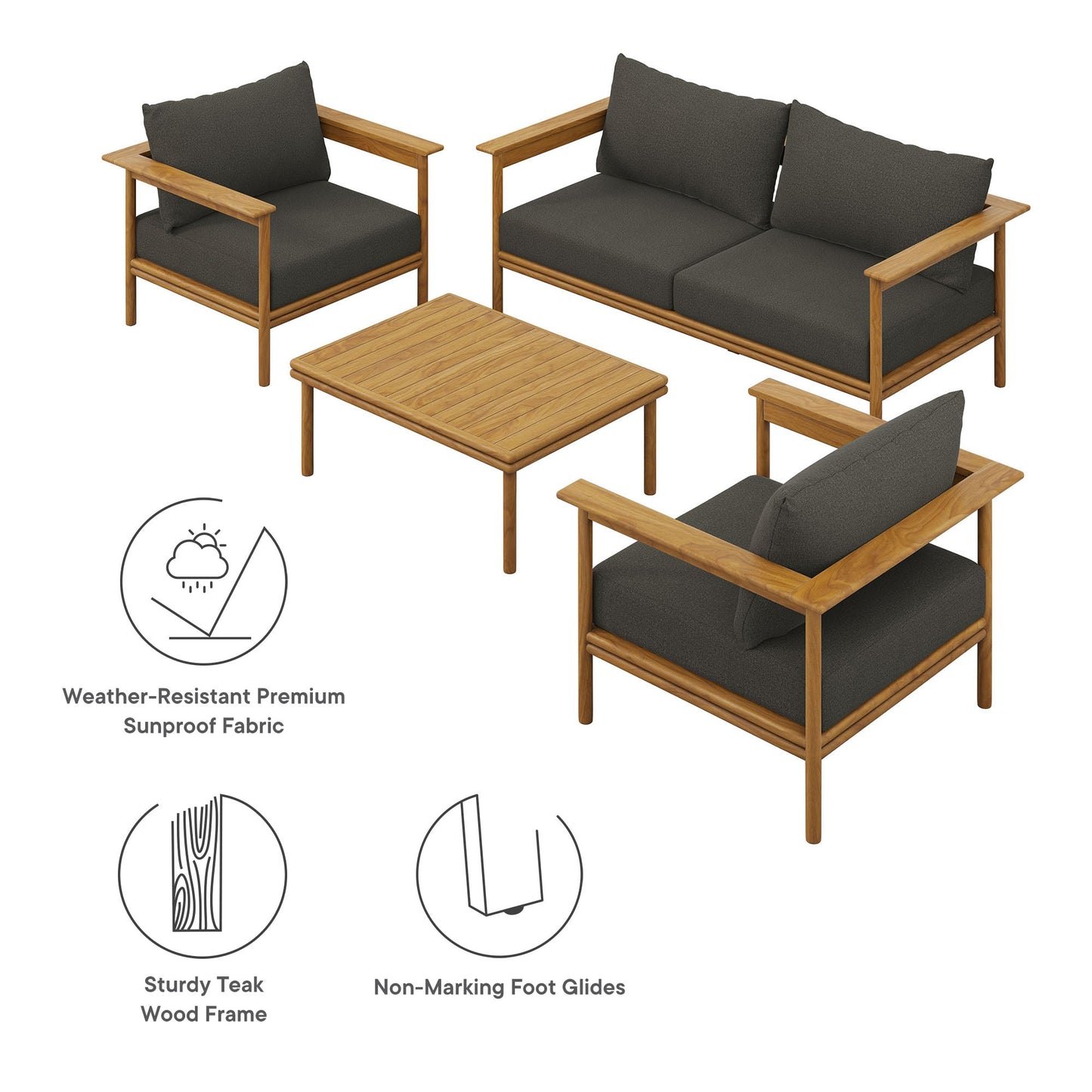 Modway Wren and 4 Piece Teak Patio Furniture Set