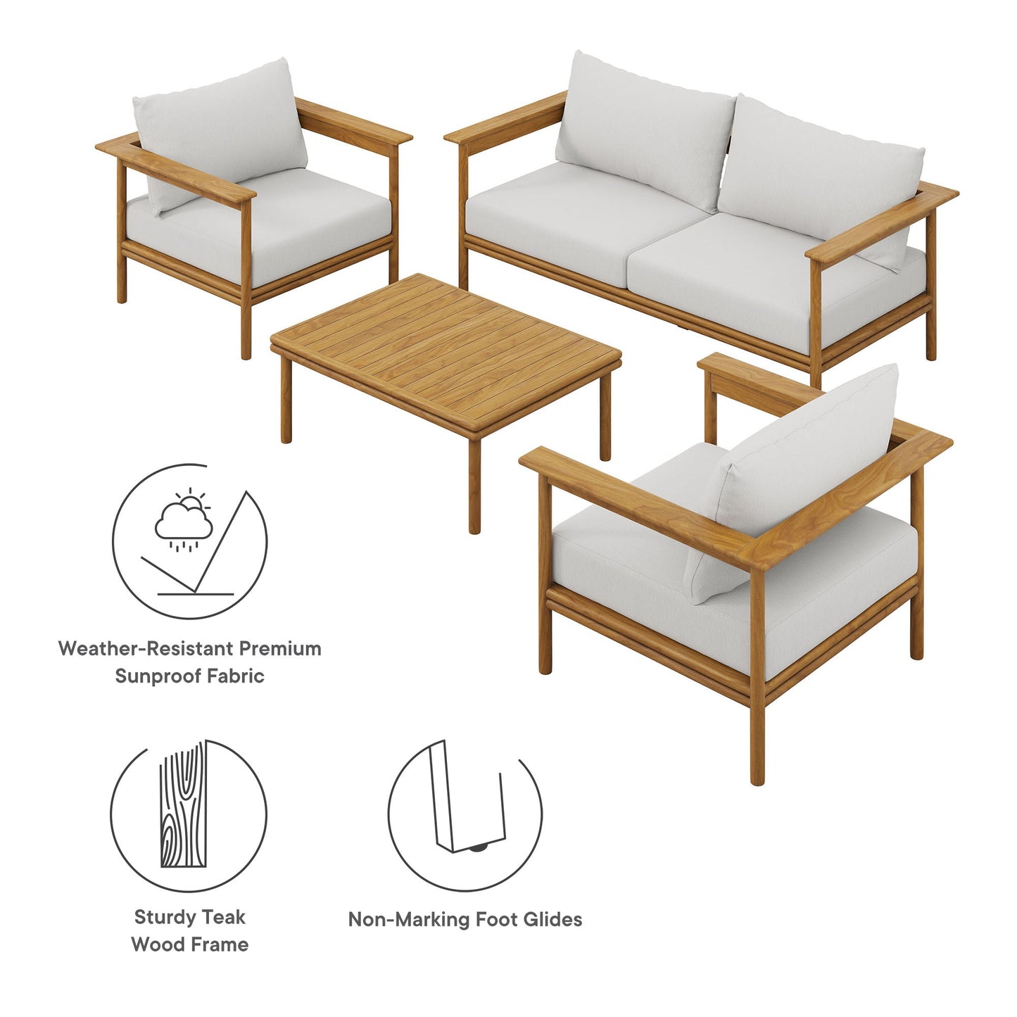 Modway Wren and 4 Piece Teak Patio Furniture Set
