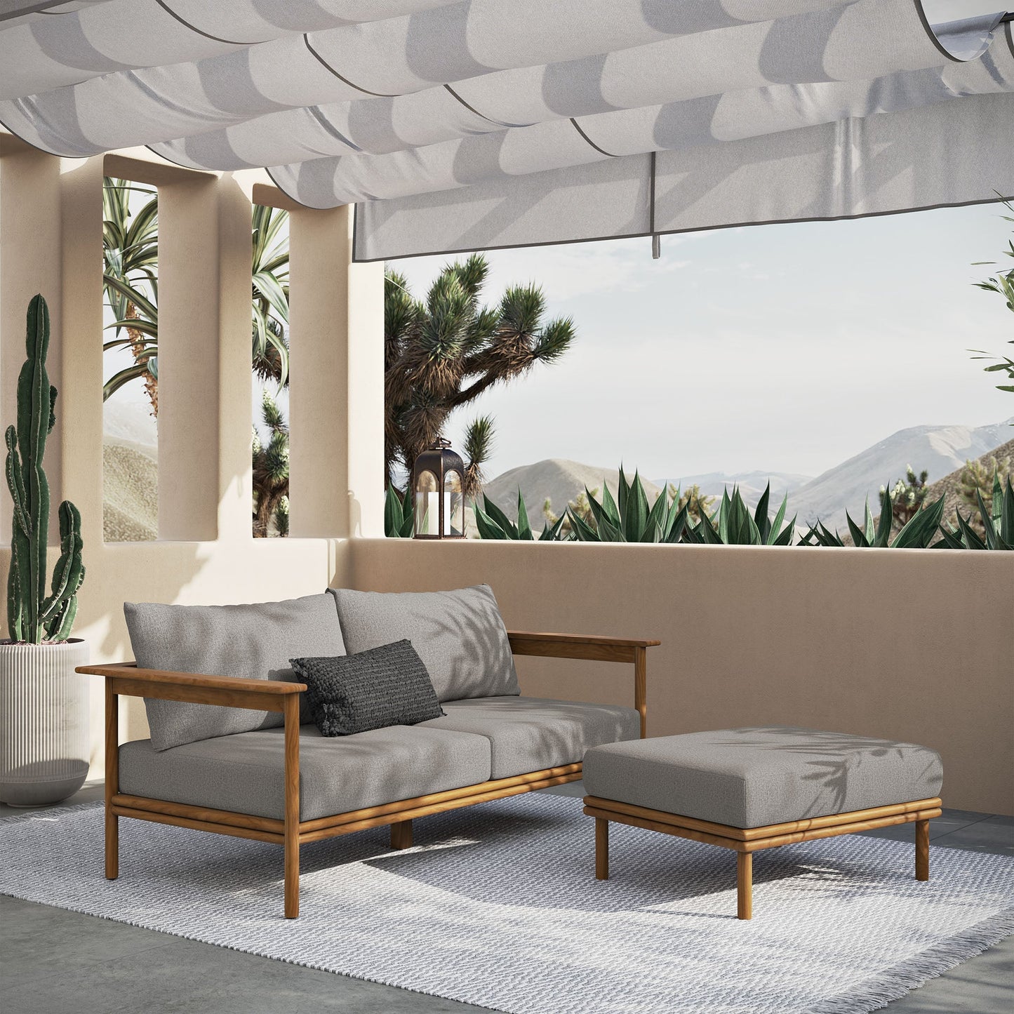 Wren Teak Wood Outdoor Sofa and Ottoman Set