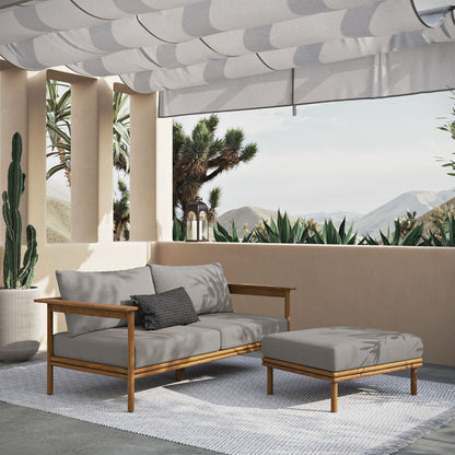 Wren Teak Wood Outdoor Sofa and Ottoman Set
