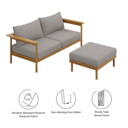 Wren Teak Wood Outdoor Sofa and Ottoman Set