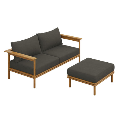 Wren Teak Wood Outdoor Sofa and Ottoman Set